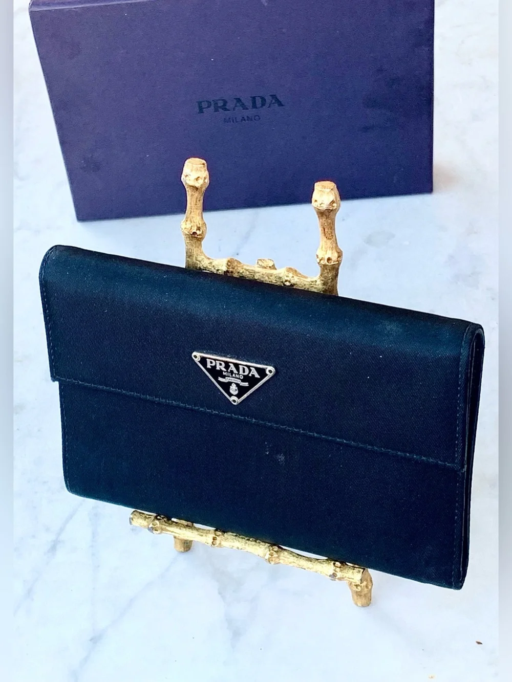PRADA M150 Black TESSUTO Nylon Logo TRI-FOLD Wallet VINTAGE 90’s